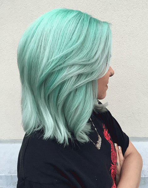 Pastel Turquoise Lob With Waves — Turquoise Hair