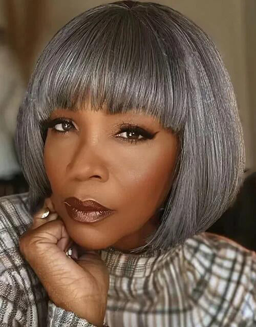 Straight Medium Density Chin Length Bob With Blunt Bangs Straight Medium Density Chin Length Bob With Blunt Bangs — Salt and Pepper Bob