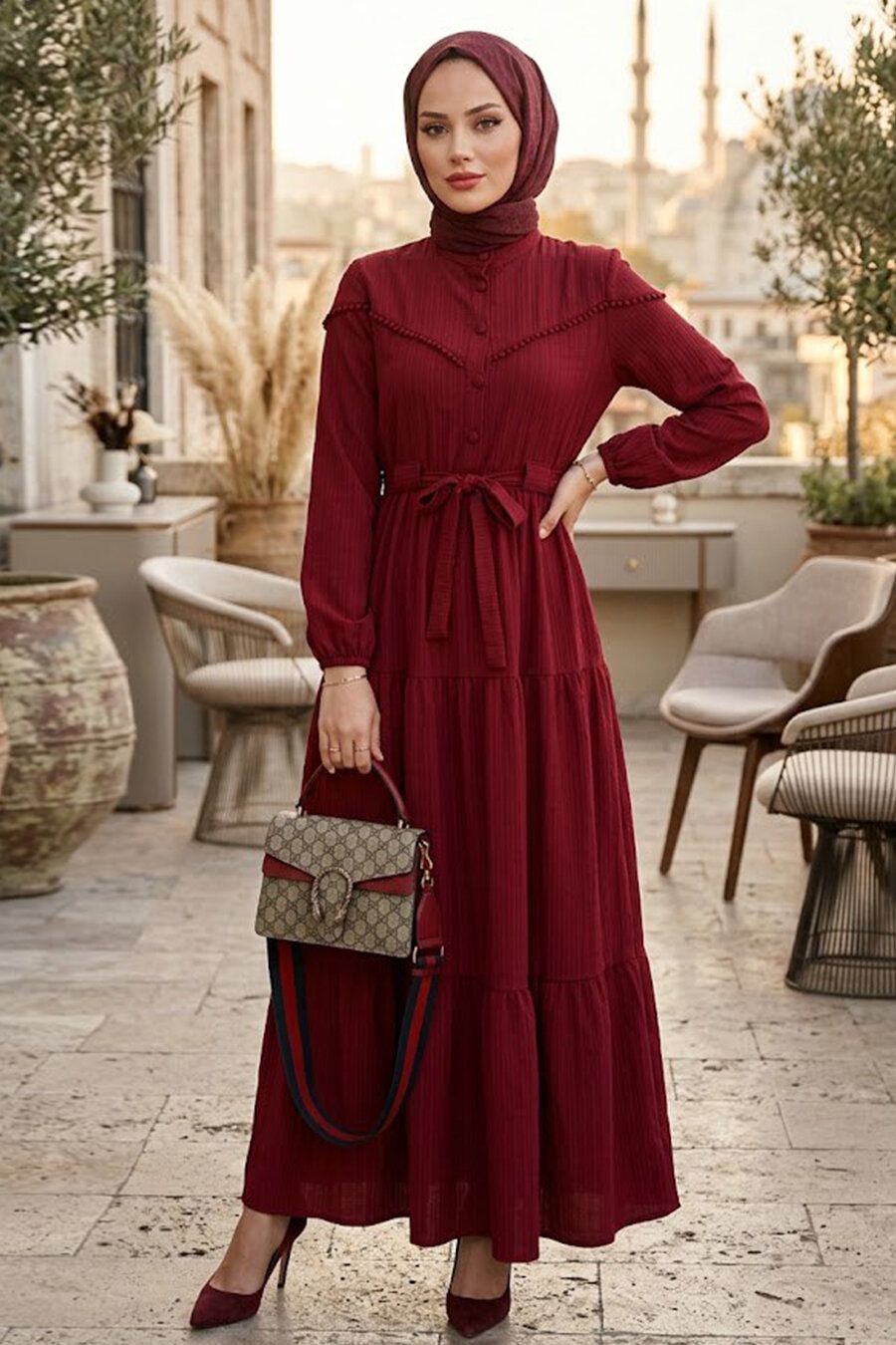 Tiered Maxi Dress with Belted Waist for Formal Gatherings — Modest Dresses