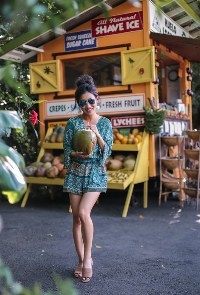 Teal Printed Romper for Tropical Day Trips Teal Printed Romper for Tropical Day Trips — Maui Outfits