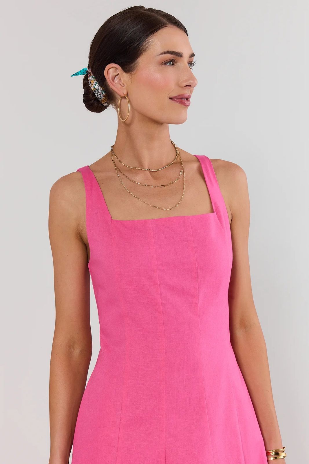 Daytime Event Bright Pink Linen-Like Dress for Daytime Events Daytime Event Bright Pink Linen-Like Dress for Daytime Events — Square Neck Dresses