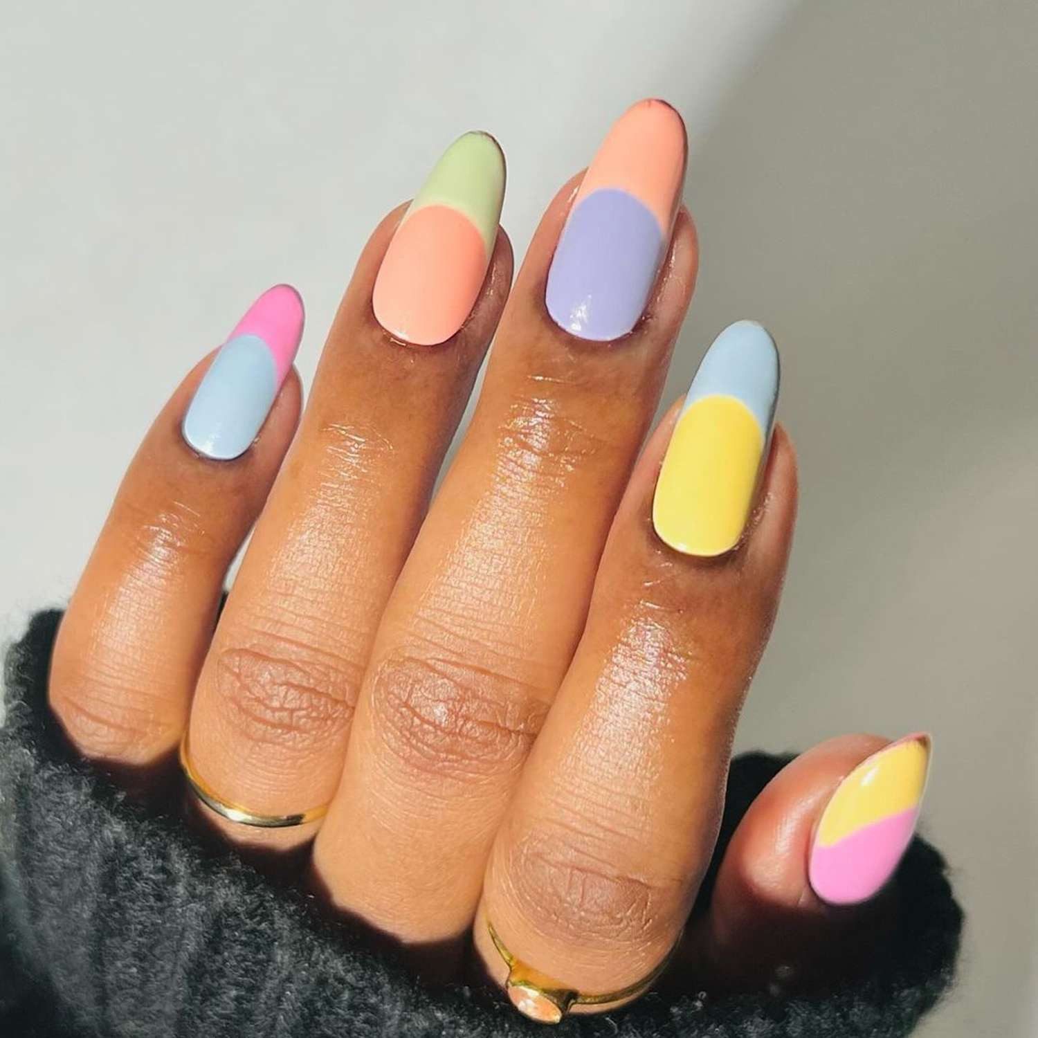 Pastel Color Block Skittle Almond Nails Pastel Color Block Skittle Almond Nails — Skittle Nails