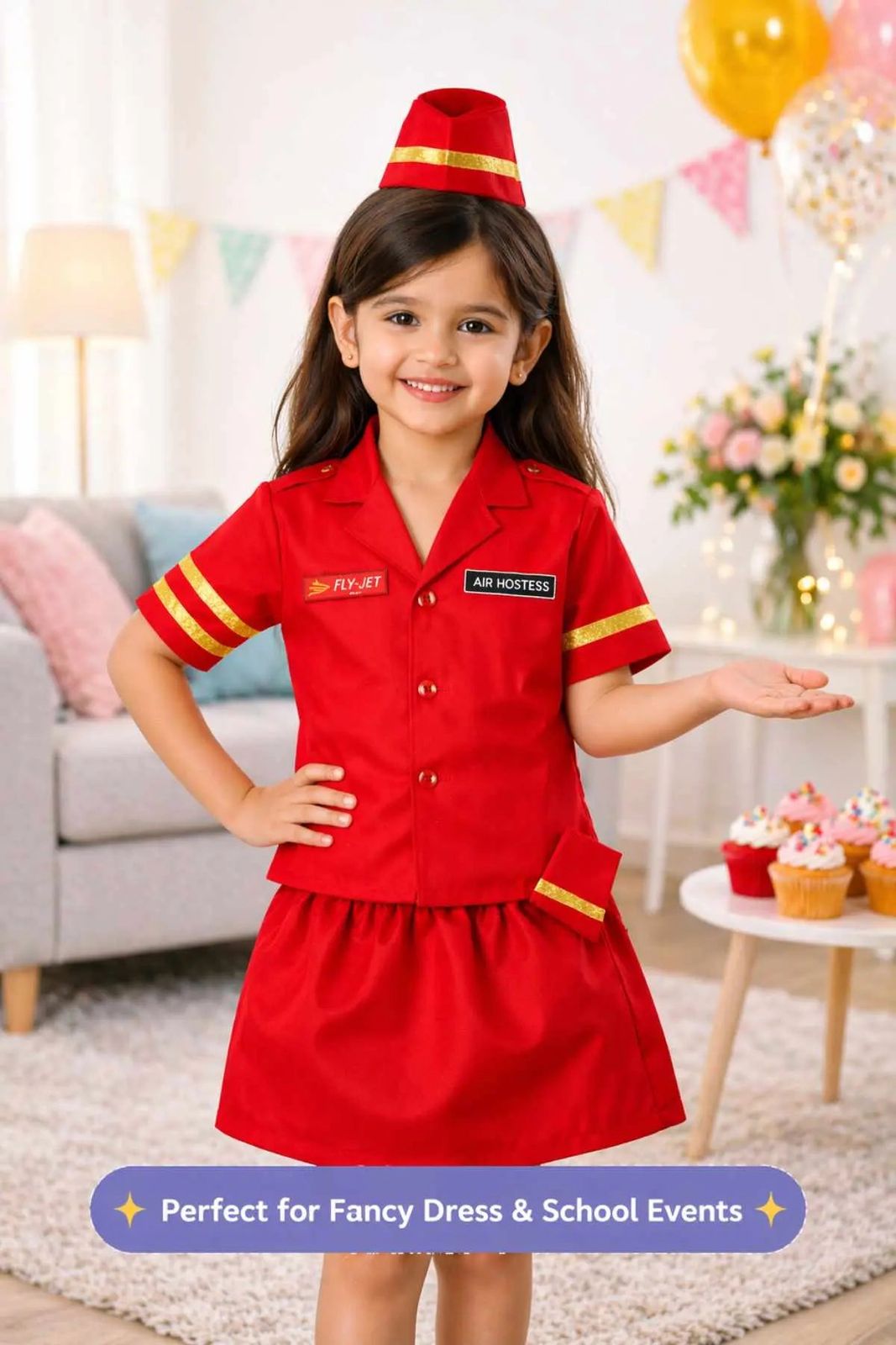 Red Air Hostess Costume with Pleated Skirt and Hat Red Air Hostess Costume with Pleated Skirt and Hat — Hostess Outfits