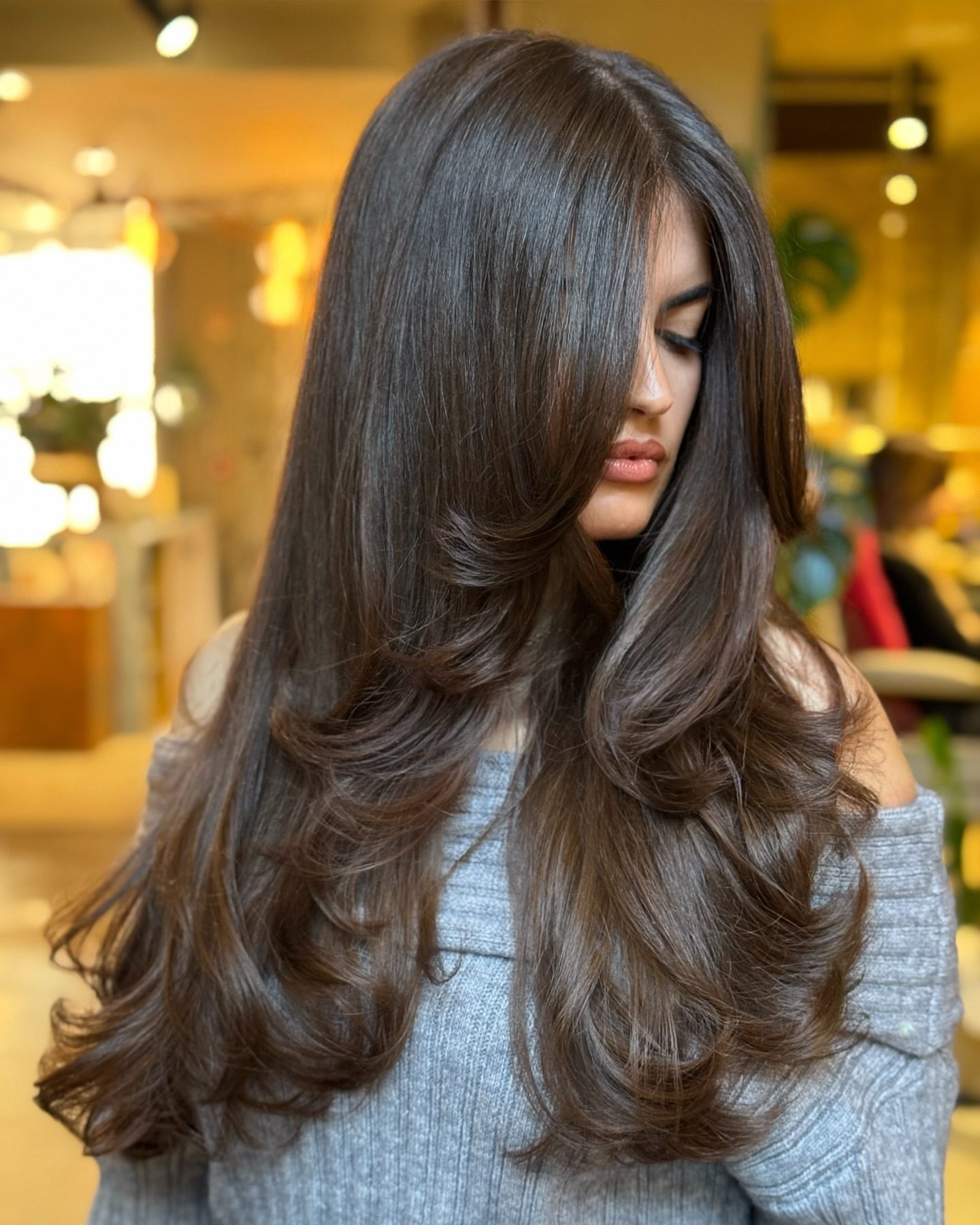Dark Chocolate Butterfly Blowout — Butterfly Haircut Long Hair