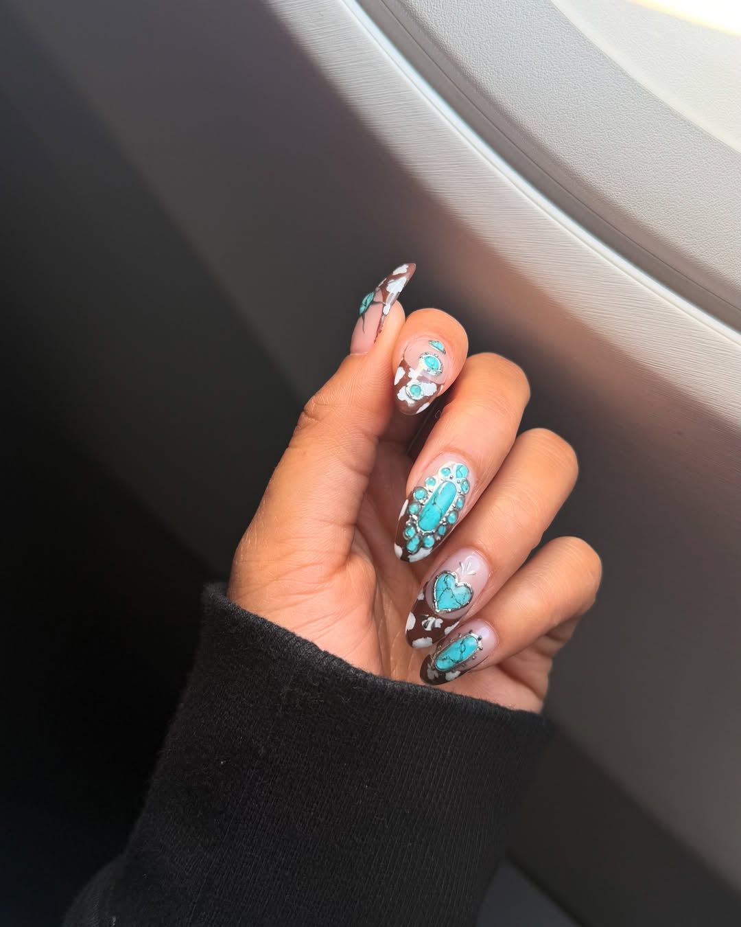 Long Stiletto Turquoise Embellished Western — Western Nails