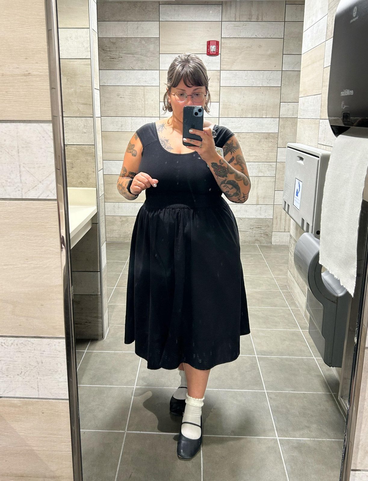 A-Line Black Dress with White Socks for a Playful Professional Vibe A-Line Black Dress with White Socks for a Playful Professional Vibe — Social Worker Outfits