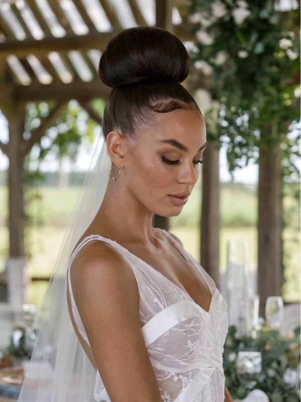 Slick High Bun With Center Part — Wedding Updos