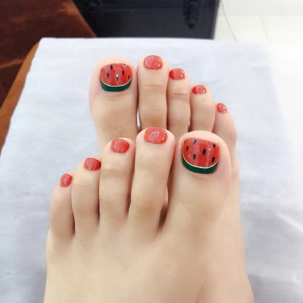 Vibrant Red Watermelon Toes Vibrant Red Watermelon Toes — Toe Nail Art