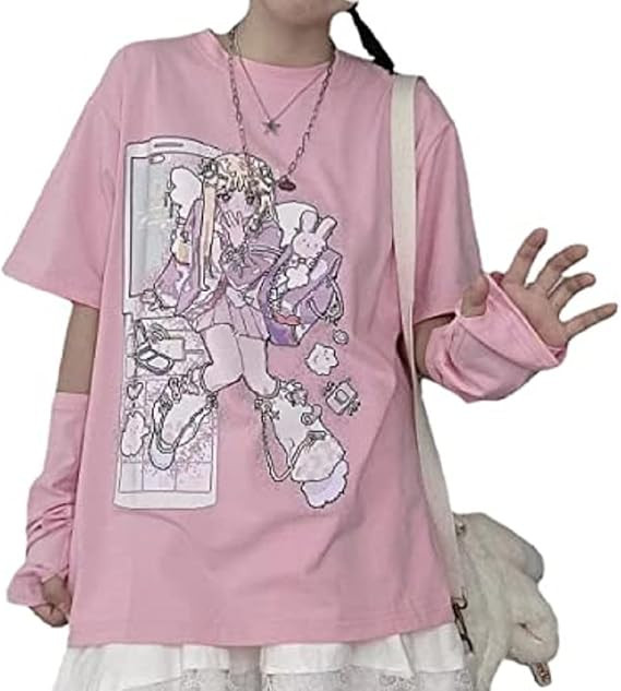 Anime Graphic Tee with Detached Sleeves: Playful E-Girl Style — E-Girl Outfits