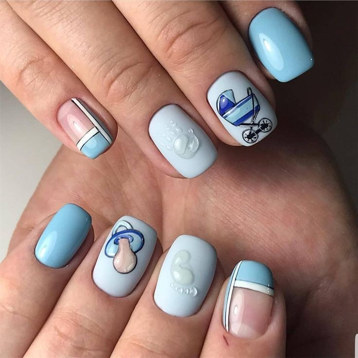Baby Stroller and Pacifier Matte Nails — Baby Shower Nails