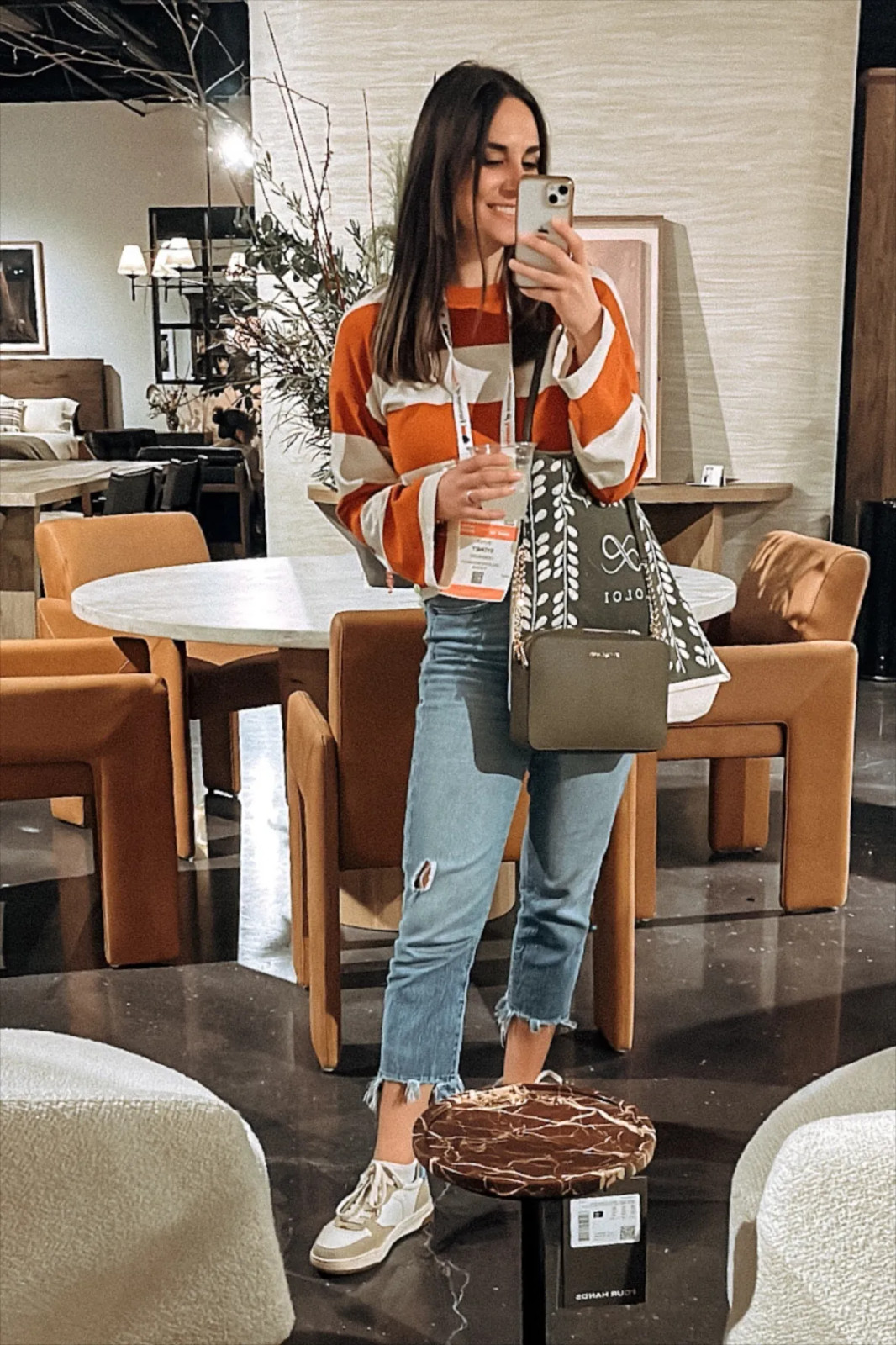 Striped Knit Sweater with Distressed Jeans and Crossbody Bag Striped Knit Sweater with Distressed Jeans and Crossbody Bag — Madewell Outfits