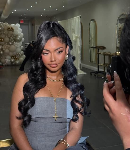 Long Dark Brown Subtle Braid — Half Up Half Down Wavy Hair