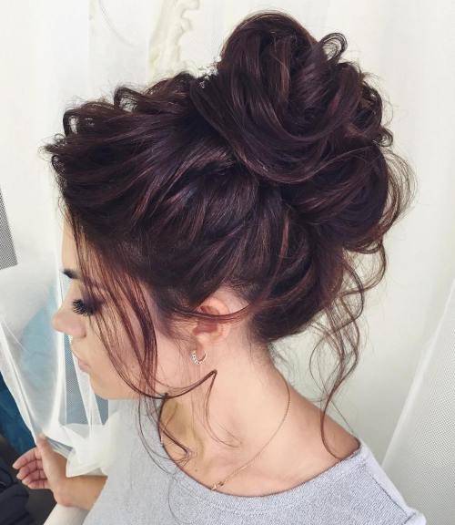Dark Brown Side Part Updo with Tendrils Dark Brown Side Part Updo with Tendrils — Messy Updo
