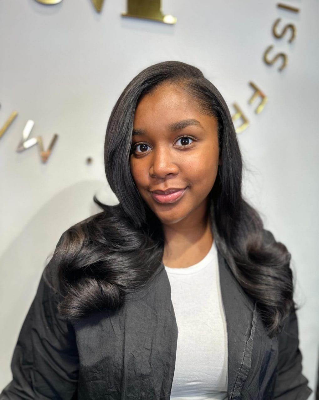 Glossy Mid-Back Blowout With Waves — Silk Press with Layers