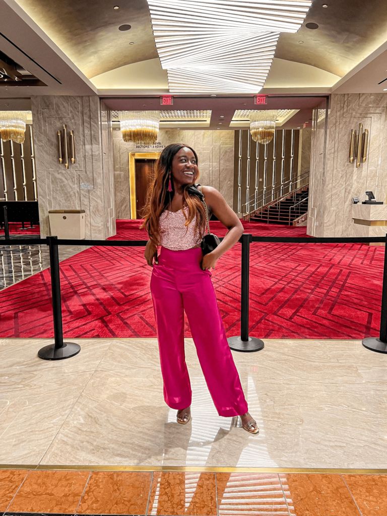 Satin Wide-Leg Trousers: Glamorous Vegas Evening Wear Vegas Show Outfits
