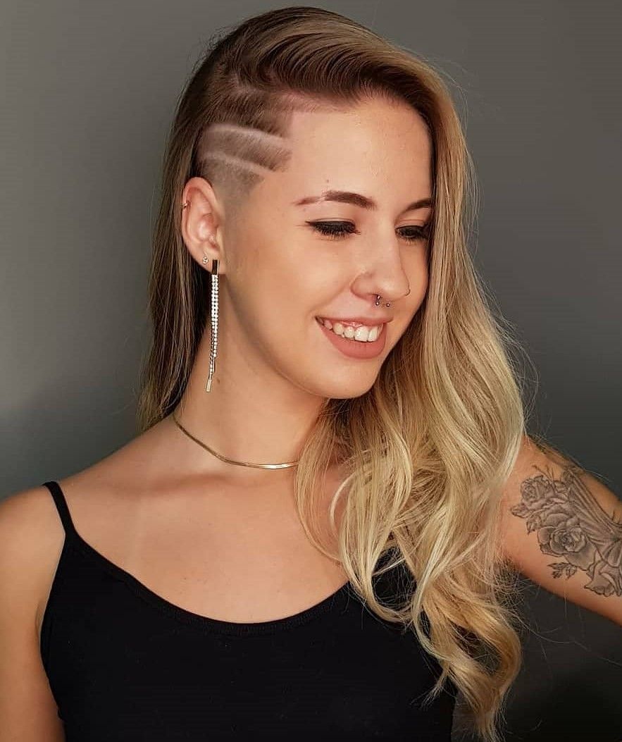 Long Blonde Waves with Carved Line Undercut — Undercut Hairstyles for Women