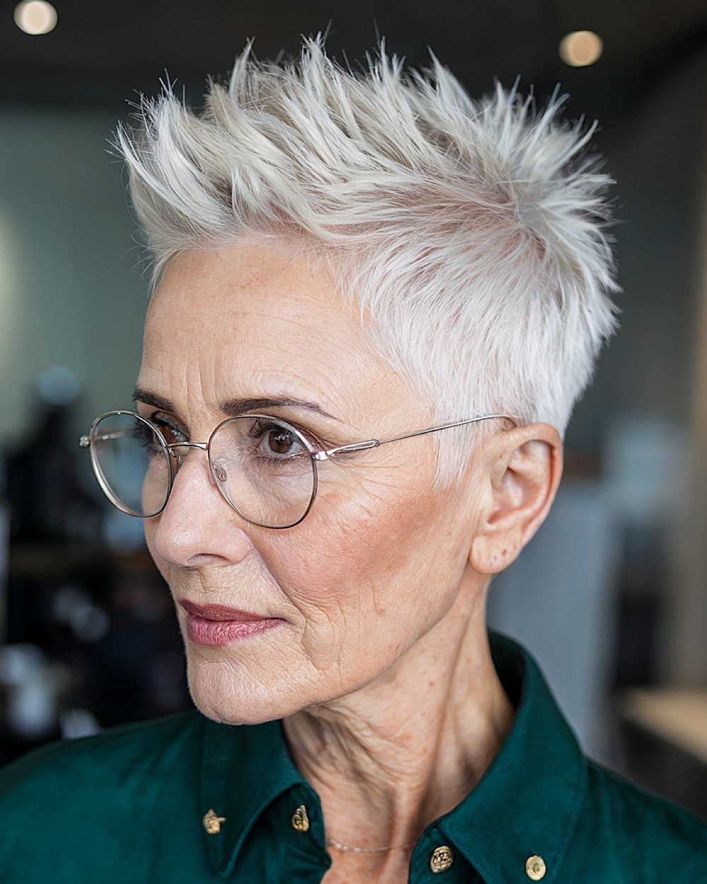 Spiky Ash Blonde Pixie Spiky Ash Blonde Pixie — Hair Color for Women Over 70
