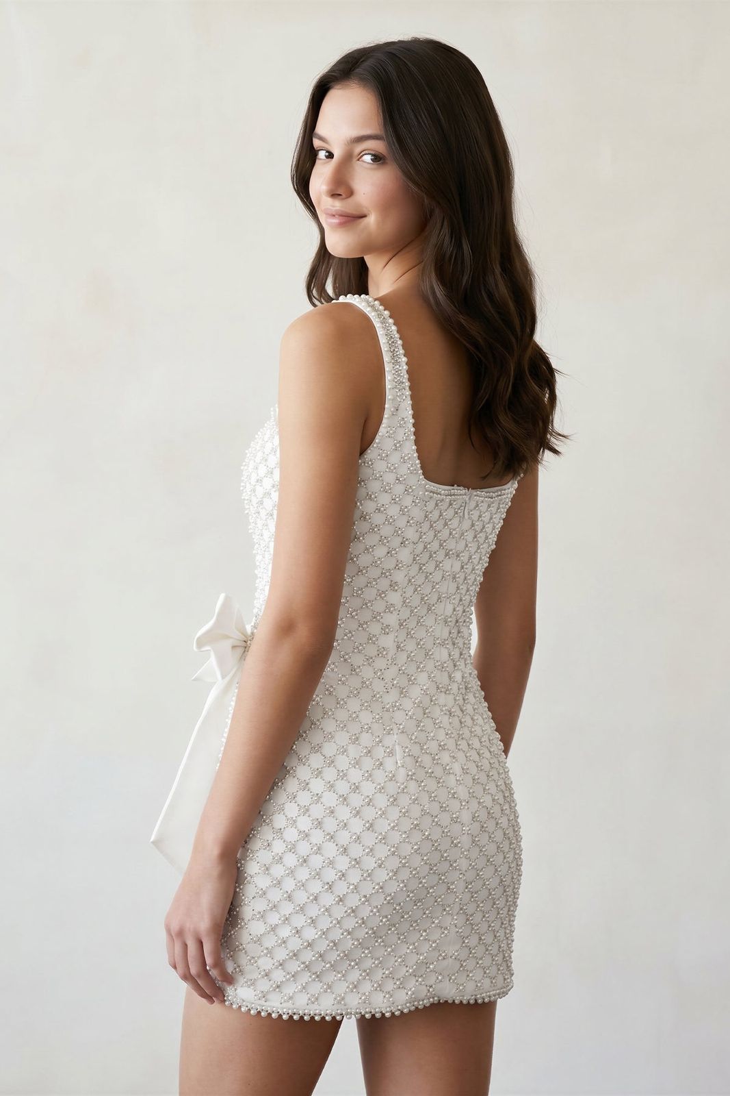 Beaded and Pearled White Sheath Dress for Parties — Sheath Dresses