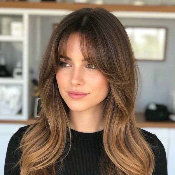 Mid-Back Waves with Blonde Balayage — Hairstyles for Long Faces