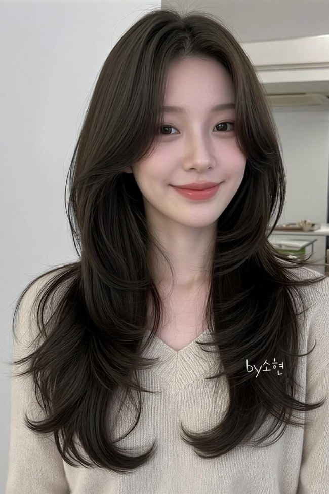 Dark Cocoa Brown Air-Dried Layers — Layered Hair