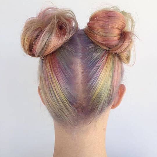 Multicolor Pastel Highlights In Space Buns Multicolor Pastel Highlights In Space Buns