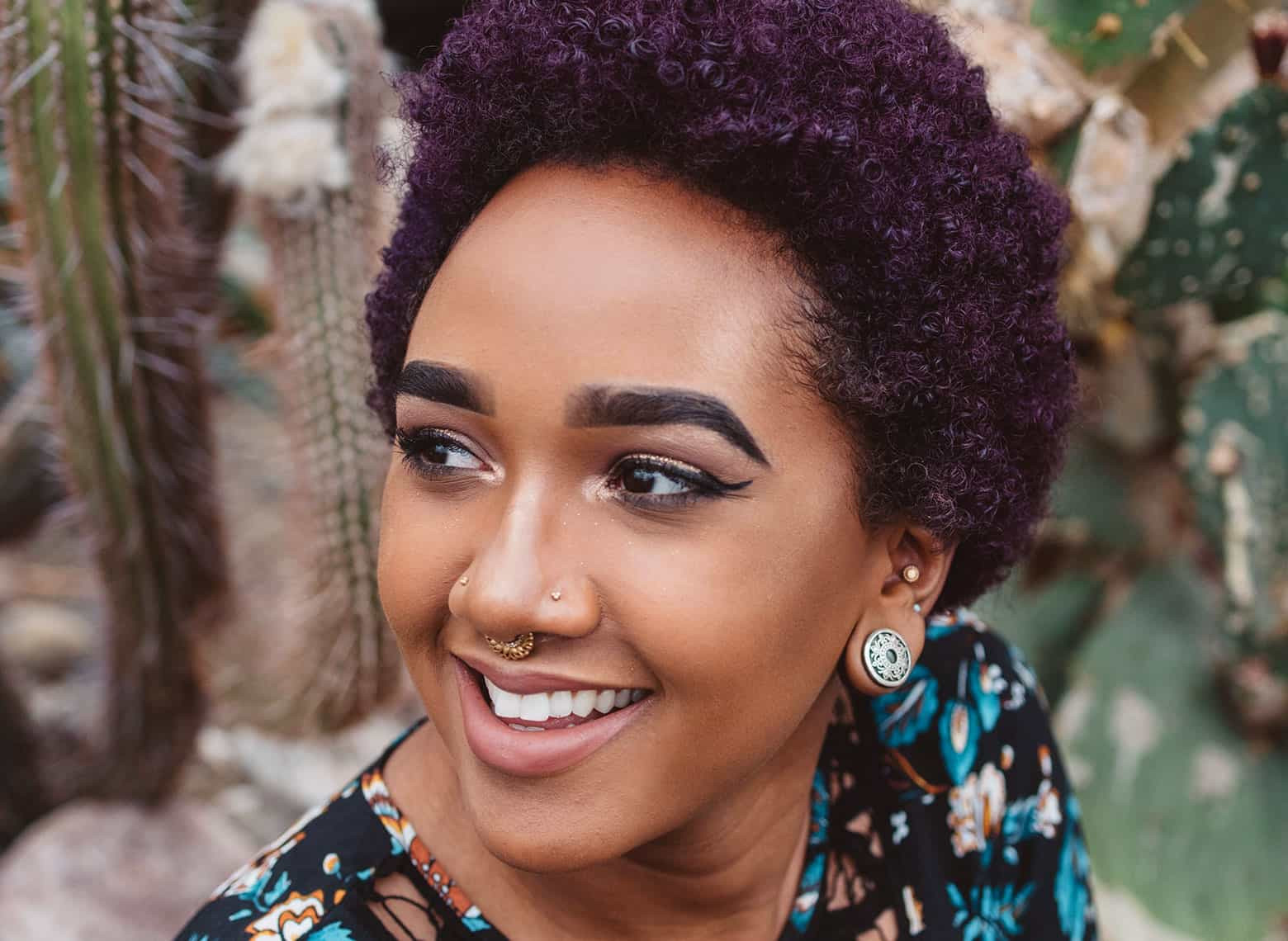 Vibrant Purple Short Afro — Short Relaxed Hairstyles