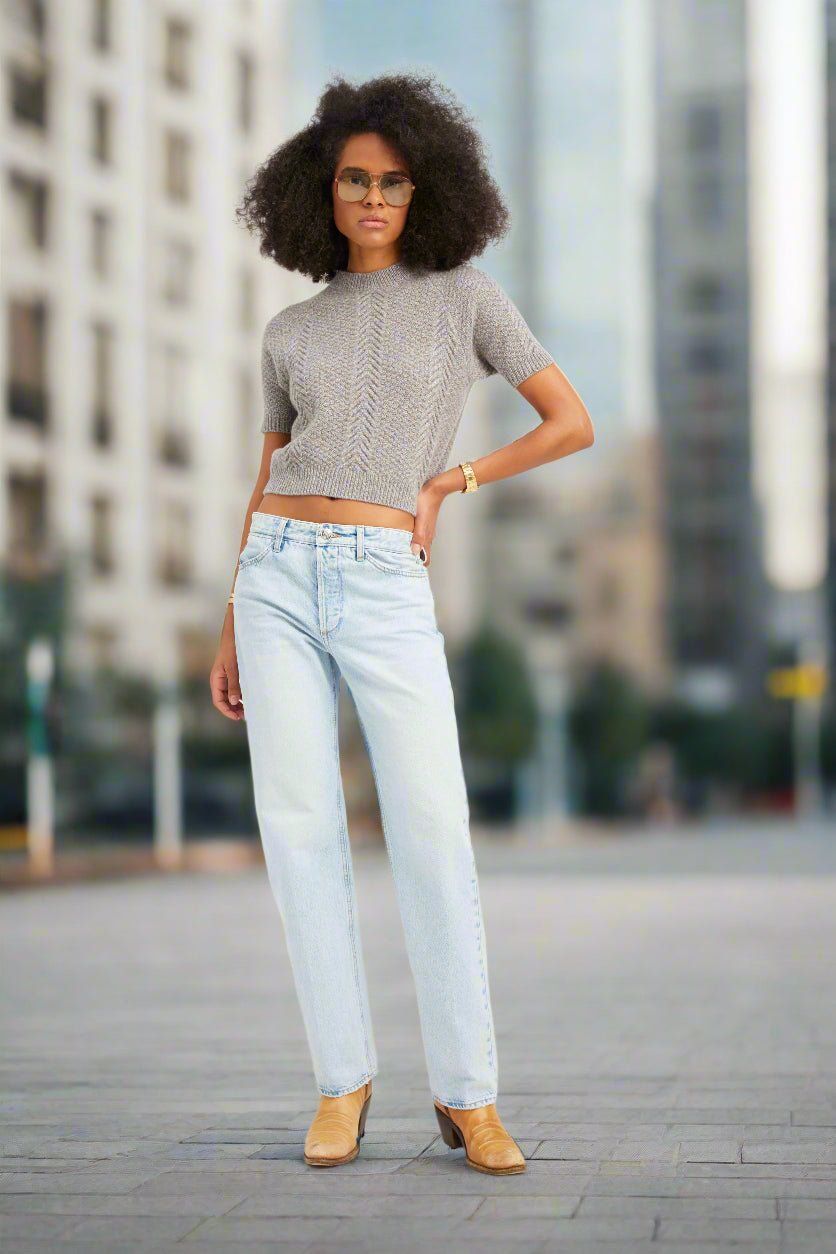 Casual Comfort with a Knit Crop Top and Mules Casual Comfort with a Knit Crop Top and Mules — Boyfriend Jeans