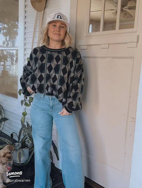 Diamond Pattern Sweater with Baseball Cap Diamond Pattern Sweater with Baseball Cap — Eclectic Grandpa Outfits