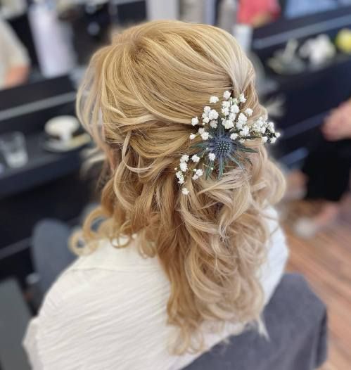 Romantic Blonde Half-Up with Florals — Mother of the Groom Hairstyles