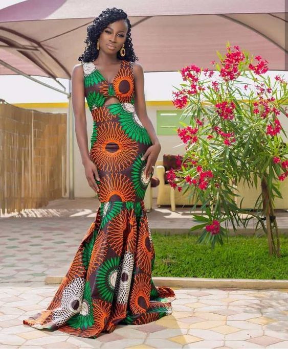 Ankara Print Sleeveless Mermaid Gown with Cutout Detail Ankara Print Sleeveless Mermaid Gown with Cutout Detail — Mermaid Dresses