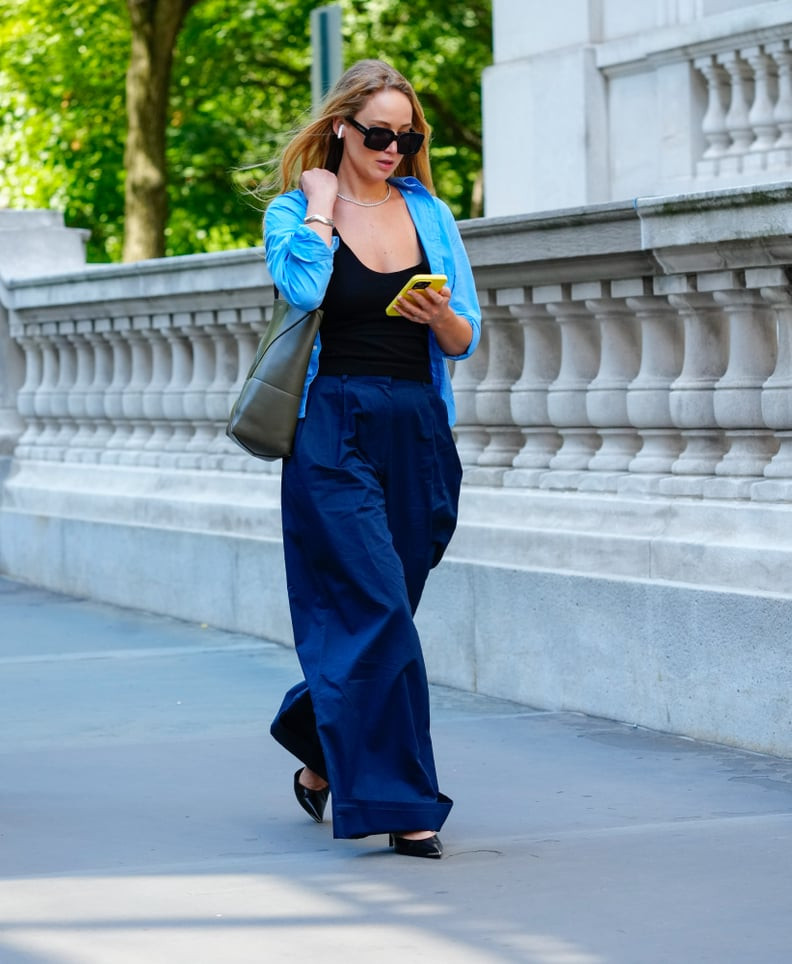 Bright Blue Shirt Over Navy Trousers Bright Blue Shirt Over Navy Trousers — Stealth Wealth Outfits