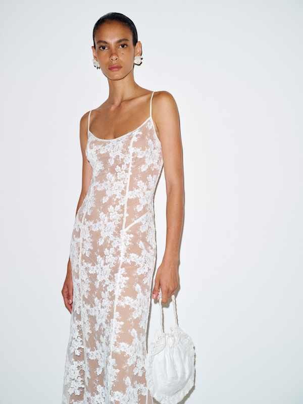 Ethereal White Sheer Lace Maxi Dress — Honeymoon Dresses