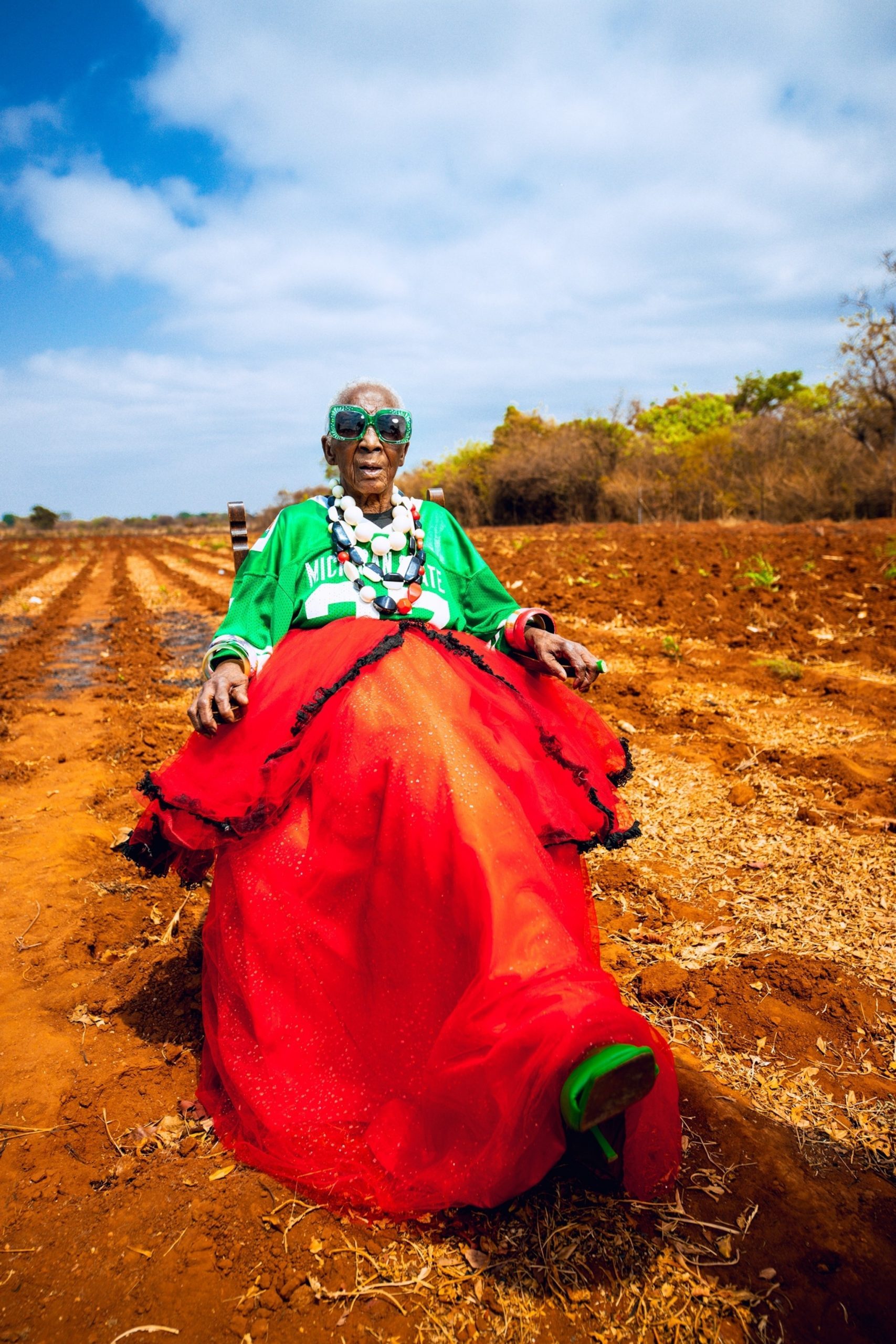 Bold Contrast: Green Jersey with Red Ruffled Skirt Bold Contrast: Green Jersey with Red Ruffled Skirt — Chola Outfits