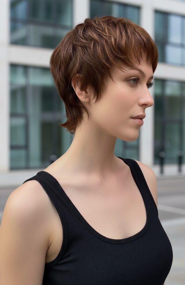 Auburn Pixie Shag With Micro Fringe — Short Haircuts