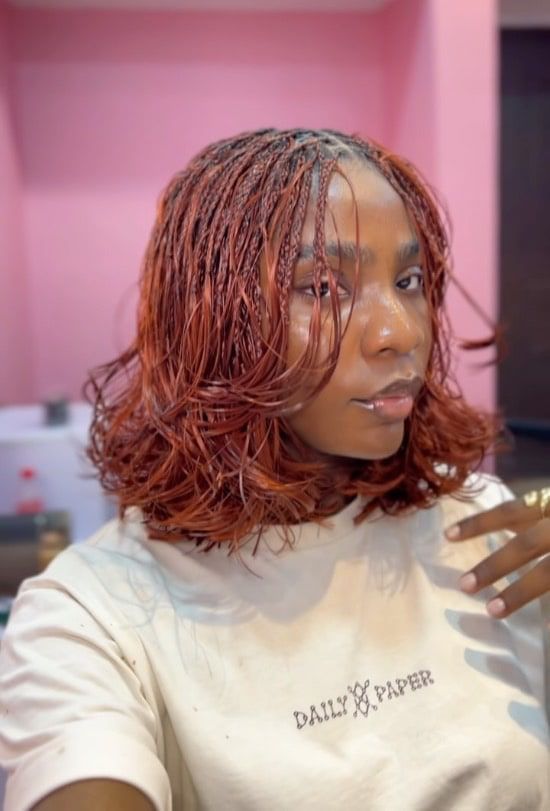 Vibrant Copper Micro Braids Bob — Layered Braids