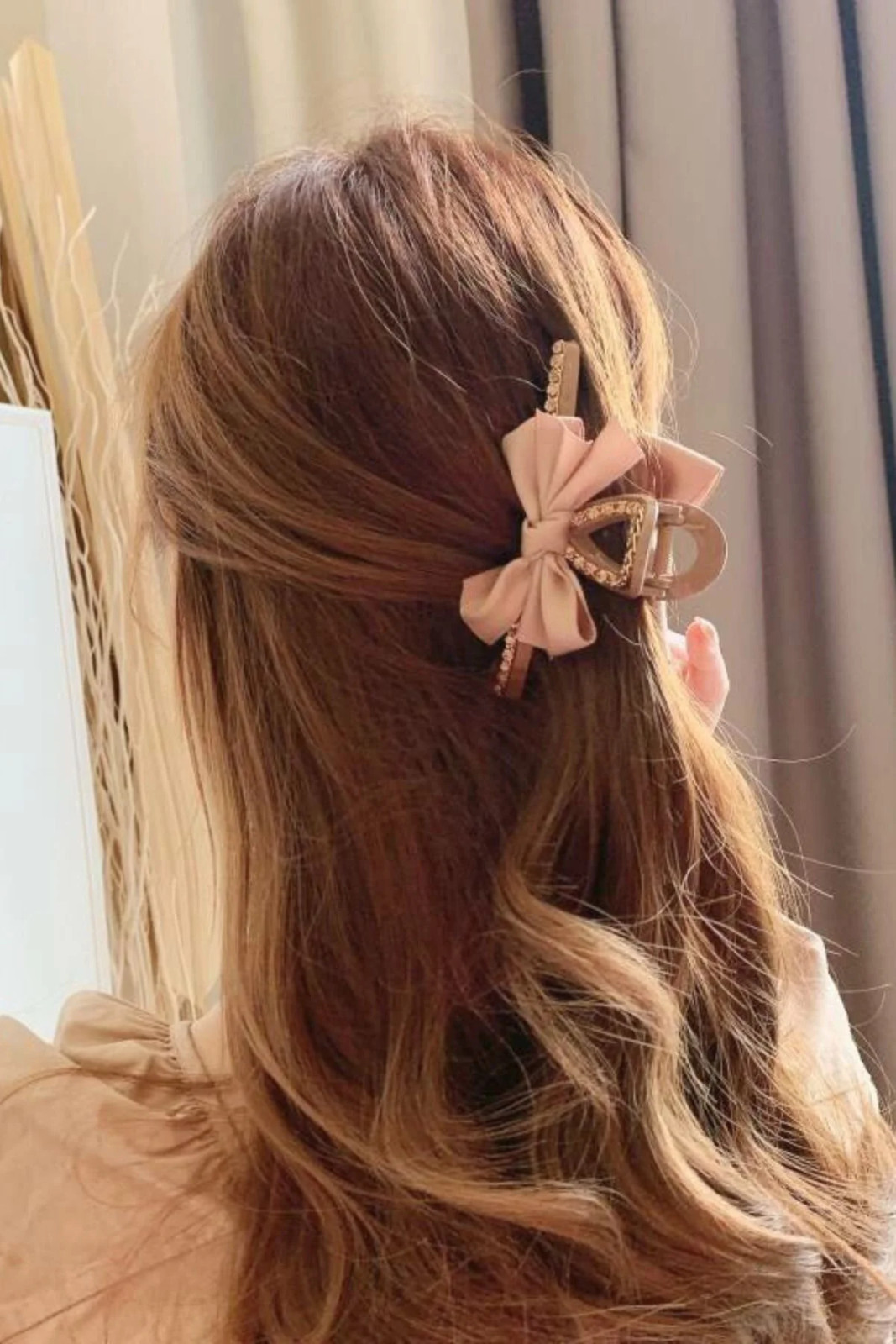 Pink Bow Clip on Fine Light Brown Hair — Hair Bow Half Up Half Down