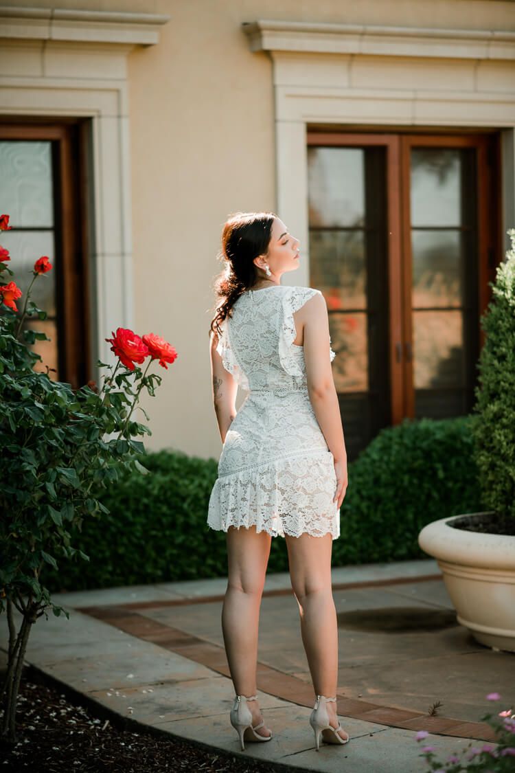 White Lace Mini Dress with Ruffled Cap Sleeves White Lace Mini Dress with Ruffled Cap Sleeves — Bachelorette Dresses