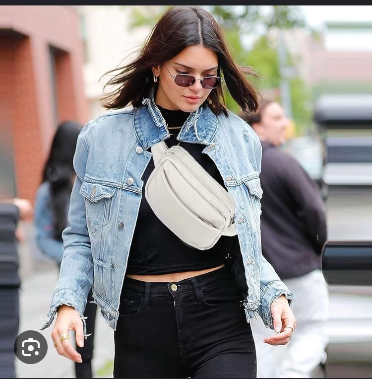 Denim Jacket Darling: White Fanny Pack Crossbody Denim Jacket Darling: White Fanny Pack Crossbody — Fanny Pack Outfits