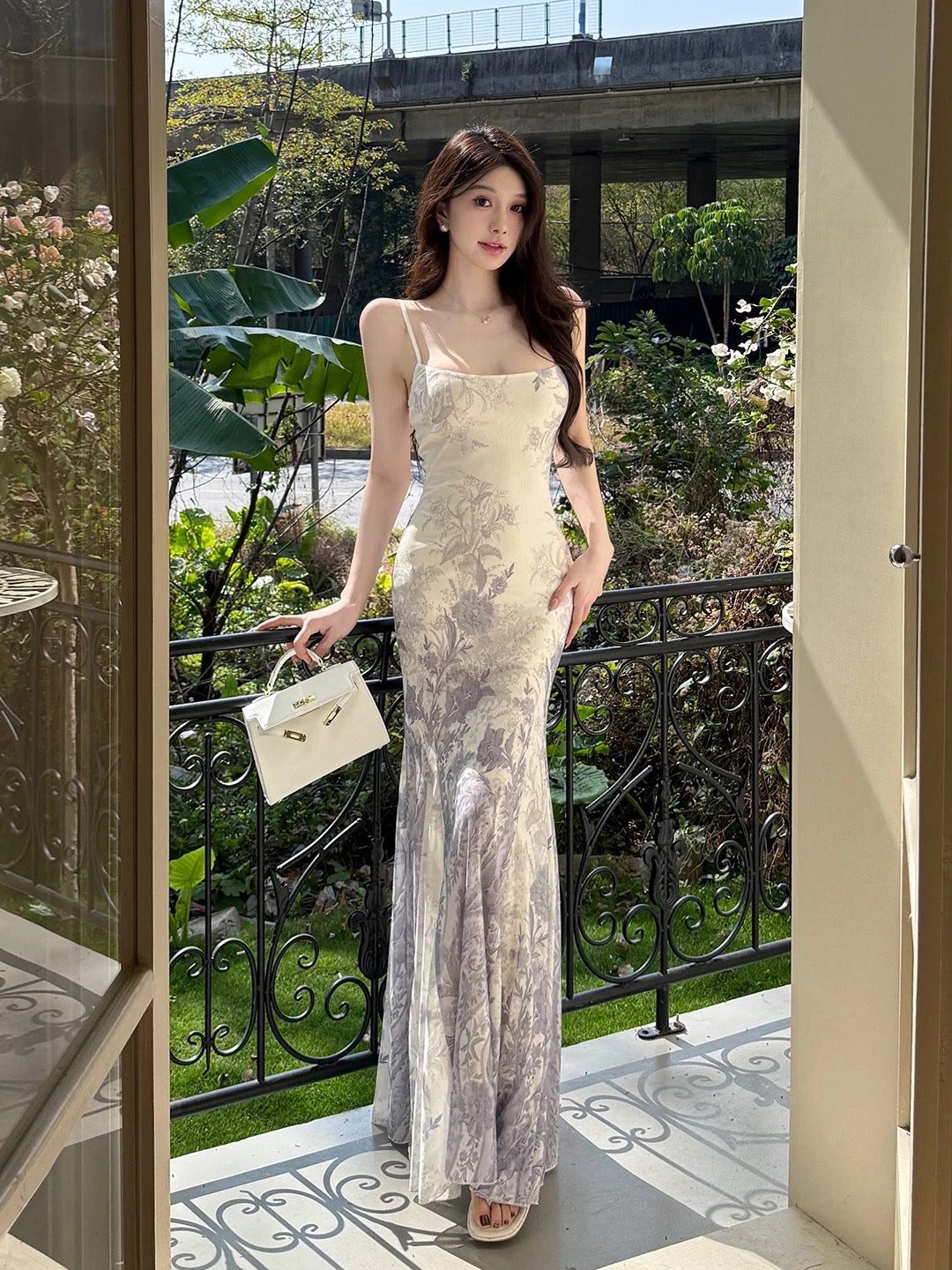 Cream and Purple Floral Mermaid Gown Cream and Purple Floral Mermaid Gown — Cruise Formal Night Outfits
