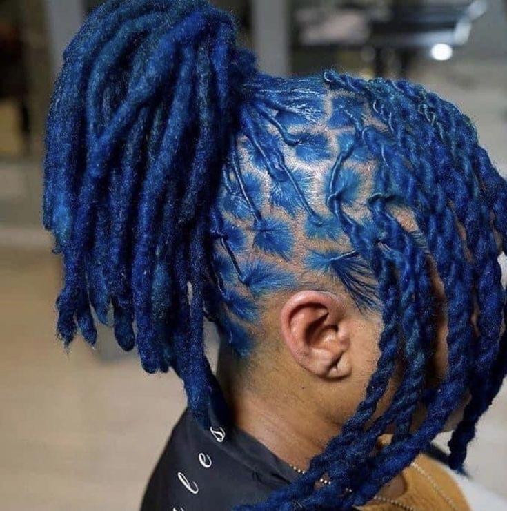 Electric Blue Loc Ponytail — Loc Colors