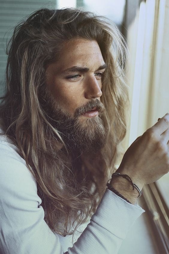 Long Layered Blonde Hair With Beard Long Layered Blonde Hair With Beard — Beard Styles