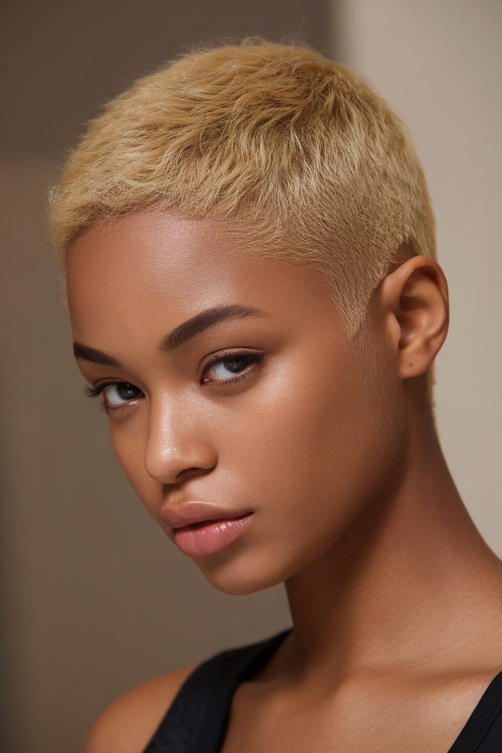 Textured Honey Blonde Pixie Bob Textured Honey Blonde Pixie Bob — Honey Blonde on Black Women
