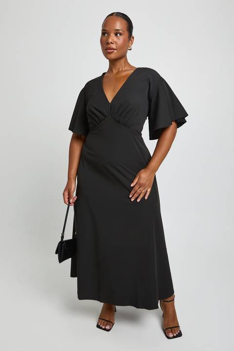 Black Jersey Fit and Flare Midi Dress for Evening — Midsize Dresses