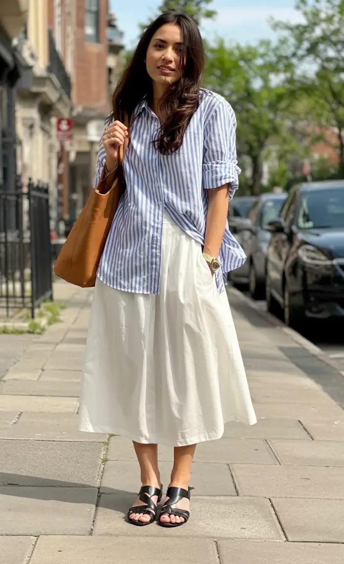 Oversized Shirt Paired with a Flowing Full Skirt — Oversized Shirt Outfits