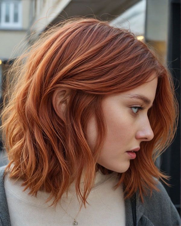 Vibrant Copper Lob With Tousled Layers Vibrant Copper Lob With Tousled Layers — Long Bob