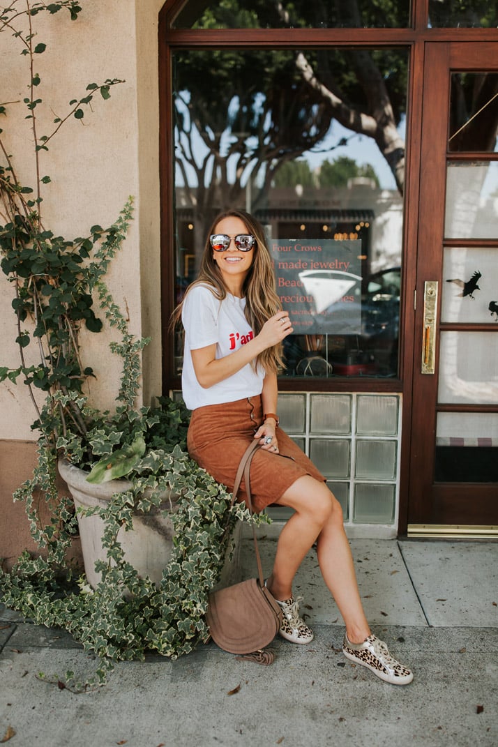 Graphic Tee with Corduroy A-Line Skirt — Graphic Tee Outfits