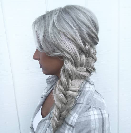 Thick Wavy Gray Fishtail Braid — Gray Braids
