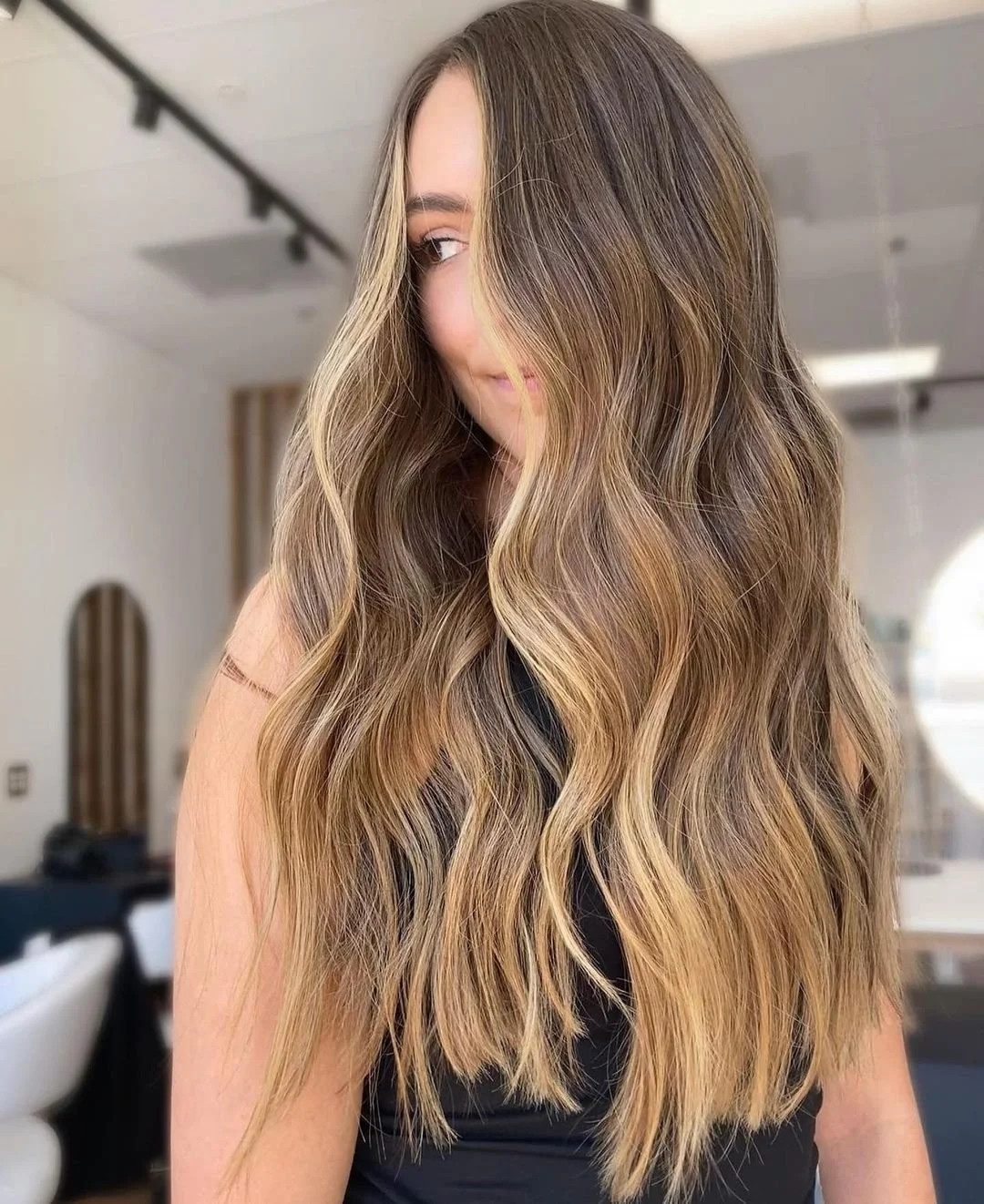 Blonde and Caramel Balayage with Side Part — Brunette Balayage