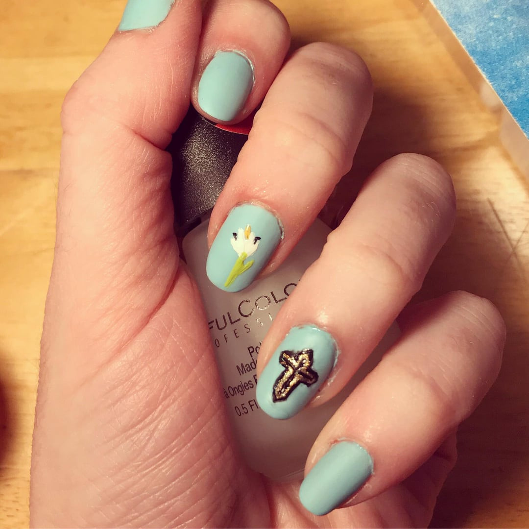 Matte Light Blue Cross Accent Nails Matte Light Blue Cross Accent Nails — Church Nails