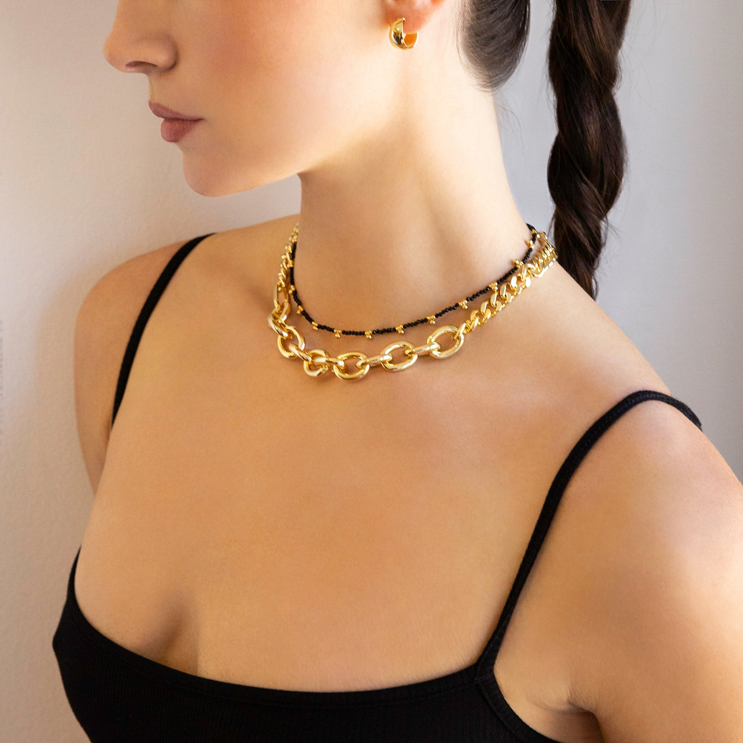 Layered Gold and Black Beaded Necklaces — Chunky Gold Necklaces
